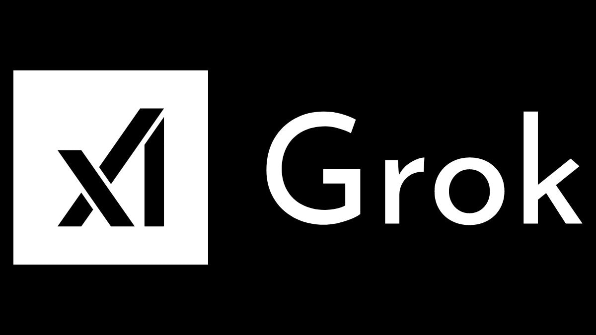 The Grok AI wordmark and eye-slash logo in white on a black background.