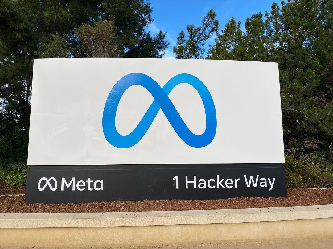 The entrance sign at Meta's headquarters in Menlo Park, California